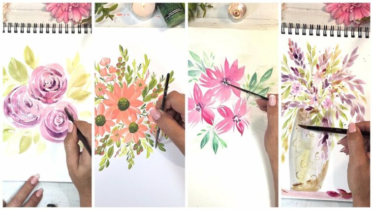 4 IDEAS  Para Pintar TUS  Flores FÁCILES  / Técnica con Acrílico y Acuarela