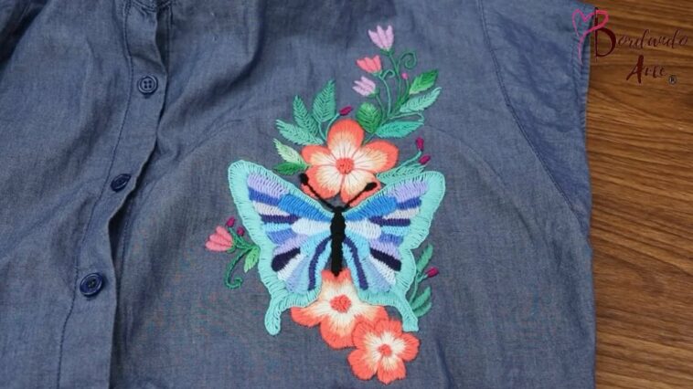 BORDADO SIN NUDOS BORDADO DE MARIPOSA EN CAMISA | HAND EMBROIDERY DESIGN EASY STITCHING