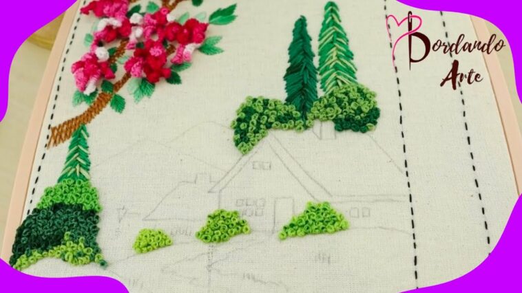 Bordado de paisaje árboles nudo francés | Landscape embroidery trees French knot