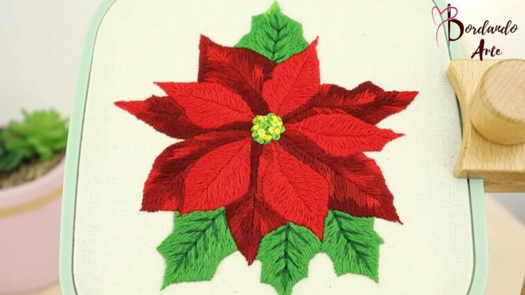 Bordado navideño flor de nochebuena | Christmas embroidery poinsettia