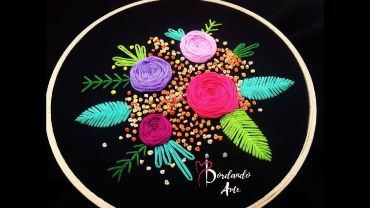 Bordar rosas punto de telaraña | Roses with woven wheel stitch