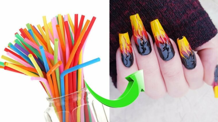 COMO HACER UÑAS FALSAS CON PITILLOS EN 3 MINUTOS -  No es acrílico - Decoración de Uñas Diseño Fuego