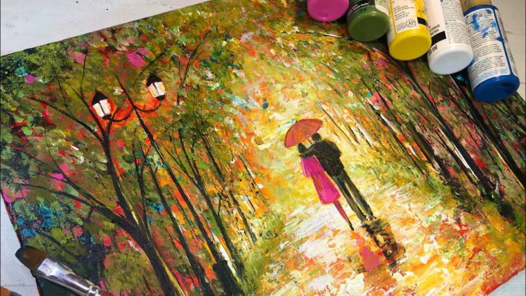 Como PINTAR Enamorados / Paseando Románticamente por el bosque / Técnica de pintura Acrílica