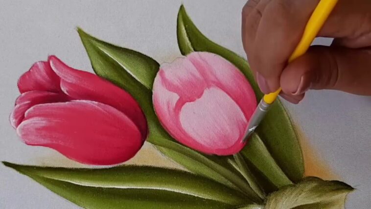 Como Pintar Flores / Tulipanes Rosas