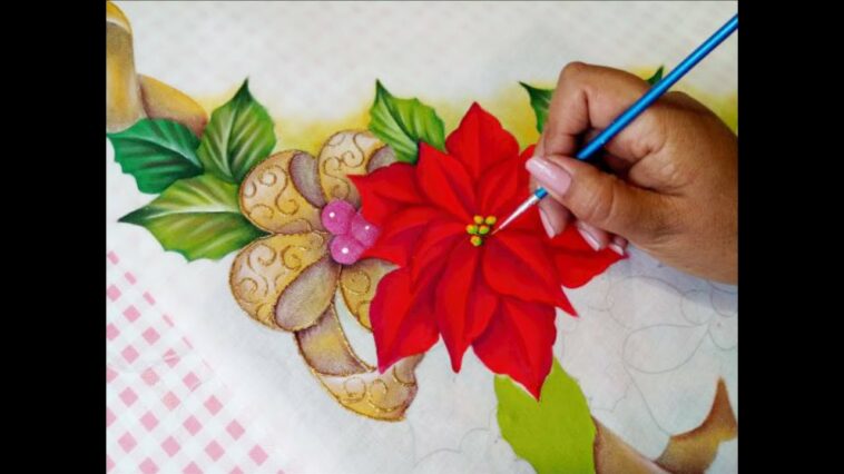 Como Pintar Una Nochebuena / How To Paint Poinsettias / Flor De Natal Em Tecido