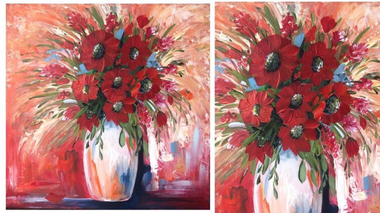 Como pintar flores rojas , tutorial , pintura acrílica