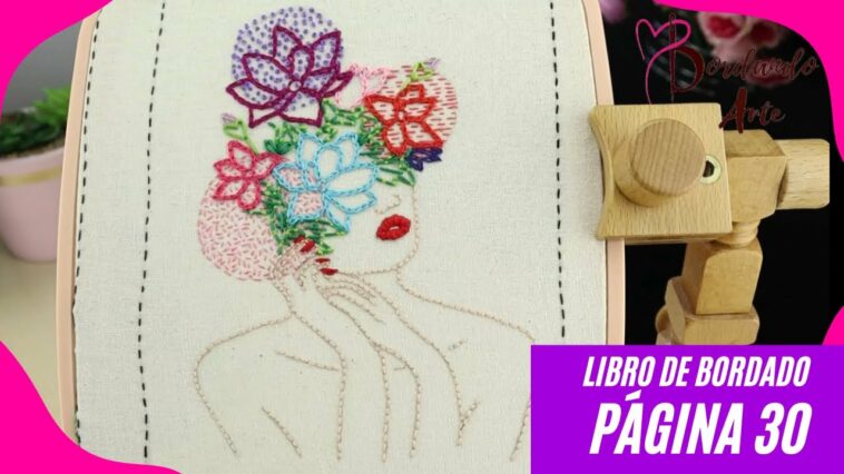 Libro de bordado página 30 bordar chica con flores en cabeza