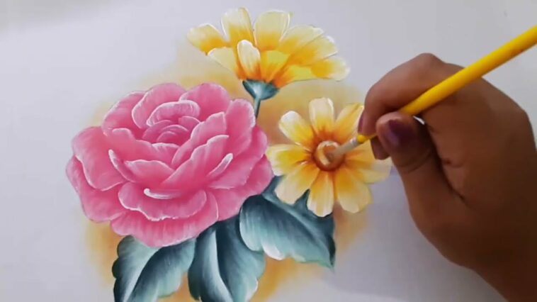 Pintura Fácil Como Pintar Rosa con Margaritas