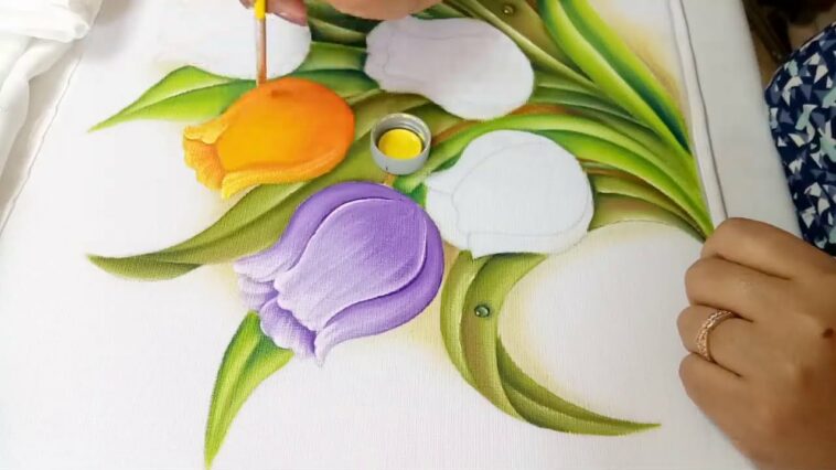 Tutorial De Pintura Textil / Como Pintar Tulipanes / How To Paint Tulips