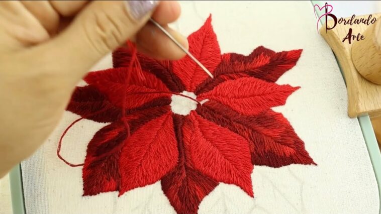 BORDADO A MANO FLOR NAVIDEÑA NOCHEBUENA CON PUNTADAS FÁCILES | HAND ENBROIDERY EASY STITCH