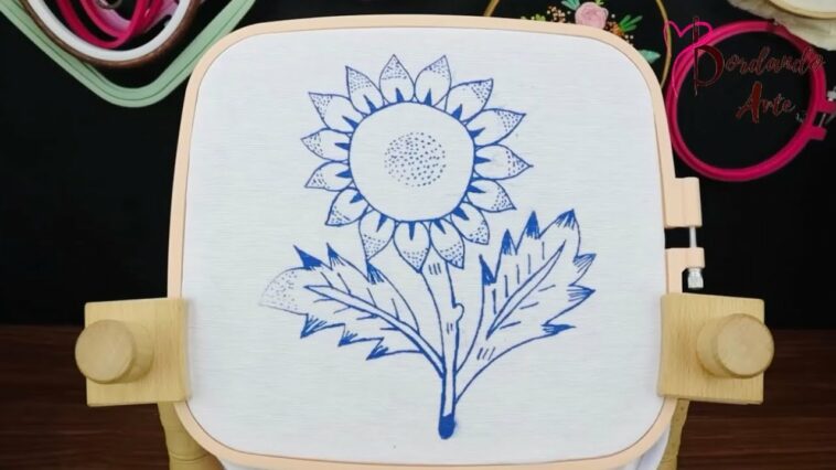 BORDADO FANTASÍA PUNTADA FÁCIL PARA GIRASOL, TALLO Y HOJAS | HAND EMBROIDERY EASY STITCH