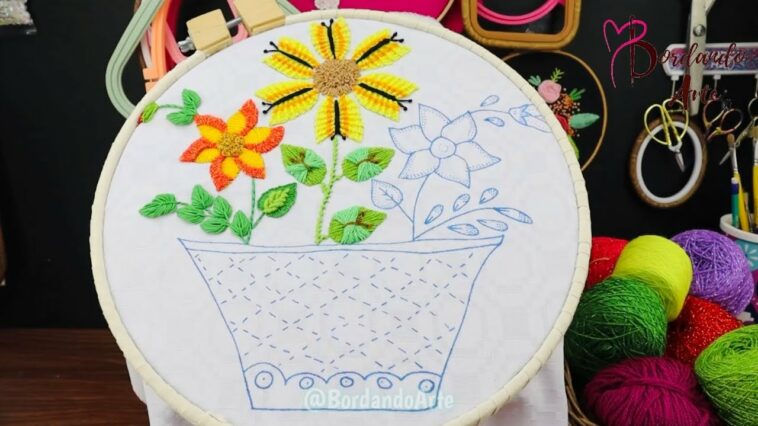 BORDADO FANTASÍA PUNTADA FÁCIL PARA MACETAS DE FLORES | HAND EMBROIDERY EASY STITCH UNIQUE DESIGN