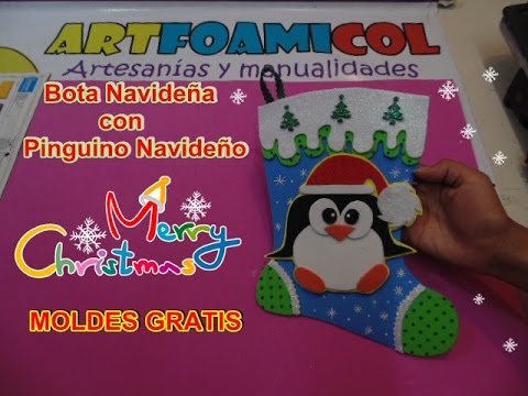 BOTA NAVIDEÑA CON PINGUINO NAVIDEÑO