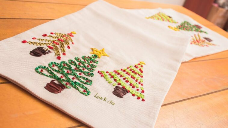 CAMINO DE MESA NAVIDEÑO/muy fácil de hacer/ 3 árboles de navidad diferentes bordados a mano