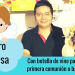 Centro de mesa para bautizo con botella de vino / Primera comunión / baby shower