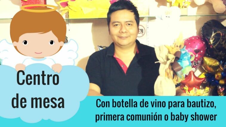 Centro de mesa para bautizo con botella de vino / Primera comunión / baby shower