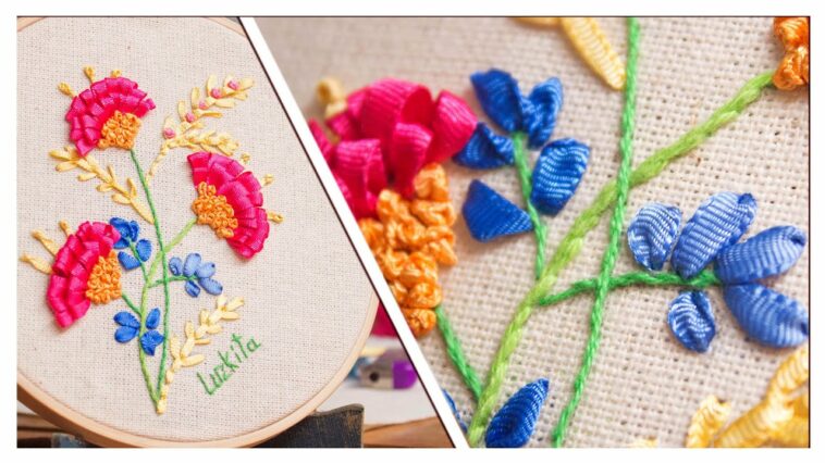 Bordado a mano, flores en tercera dimensión, lindo y facil/Handmade embroidery flowers beatiful easy