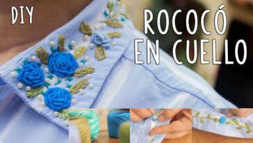 Bordado a mano*Flores con puntada rococó*Cuello camisero bordado a mano / Aprende desde casa