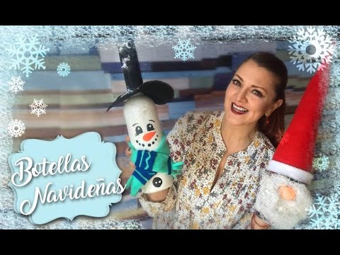 Botellas de Vino decoradas de Santa y Muñeco de Nieve :: Botellas Navideñas