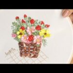 Como bordar a mano con cintas una canasta de flores de Primavera/Bordadoterapia