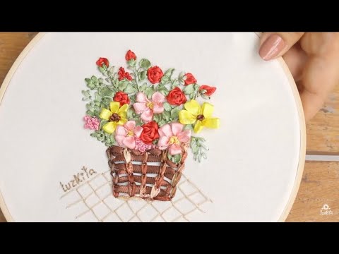 Como bordar a mano con cintas una canasta de flores de Primavera/Bordadoterapia