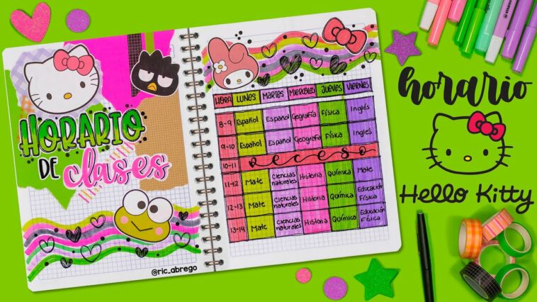 Cómo hacer tu HORARIO DE CLASES de HELLO KITTY (no es necesario que sepas dibujar) - REGRESO A CLASE