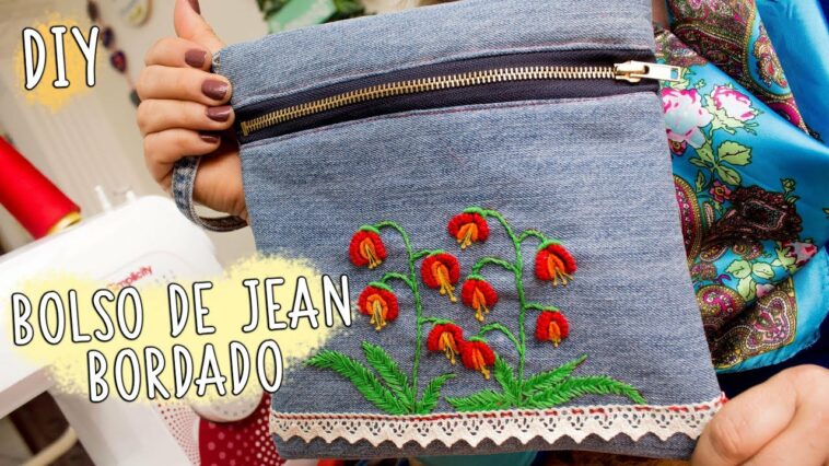 bolso bordado a mano reutilizando un jean/ cast on stitch/handbag brazilian embroidery