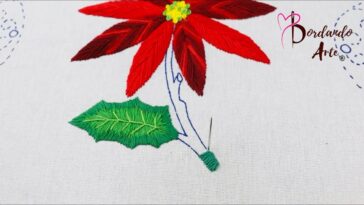 BORDADO DE HOJA Y TALLO PARA FLOR DE NOCHEBUENA NAVIDEÑO | HAND EMBROIDERY EASY STITCH