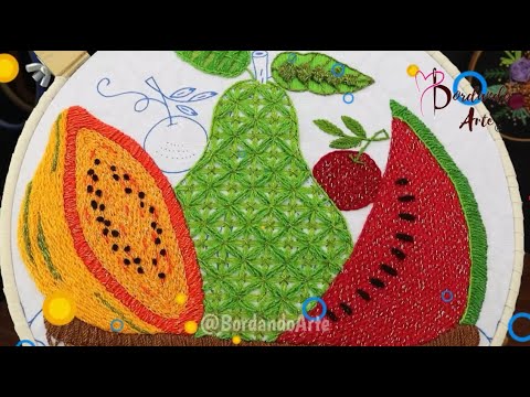 BORDADO FANTASIA CLASE COMPLETA PARA DE CANASTA DE FRUTAS CON PUNTADAS FACILES.