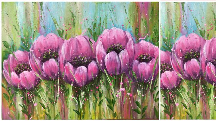 Como pintar un campo de flores en Primavera/Pintura acrílica