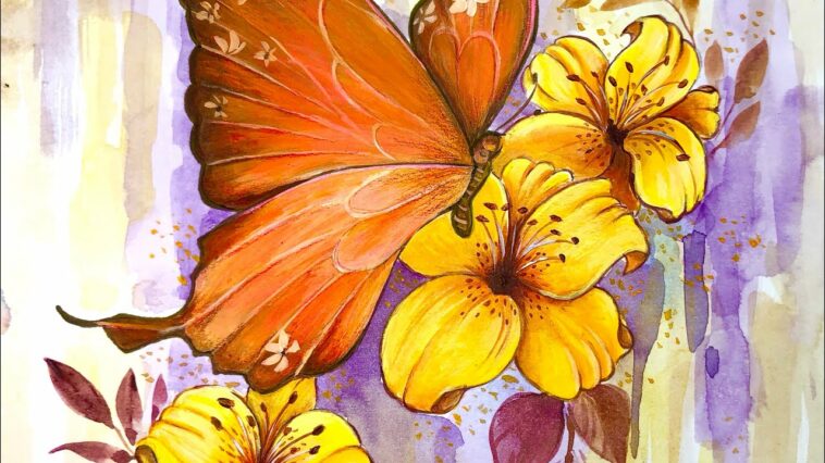 Pintura Mágica / Flores y Mariposas con Técnica Mixta