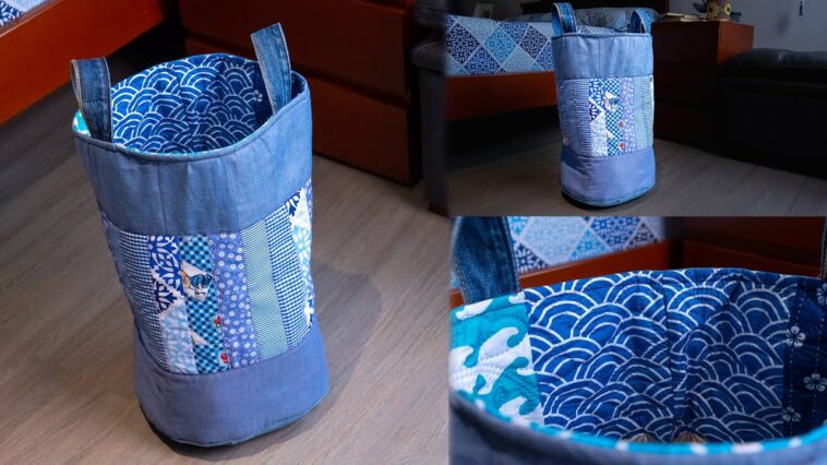 Cómo hacer una canasta o cesta de con retazos fácil y creativa/DIY/cesta única con trozos de tela.