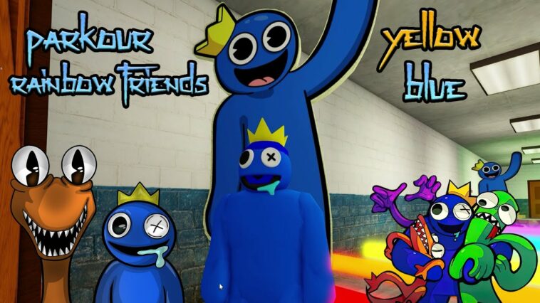 BLUE Y YELLOW JUGANDO PARKOUR DE RAINBOW FRIENDS EN ROBLOX