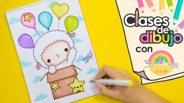 Cómo dibujar un  BORREGUITO de CUMPLEAÑOS - CLASES DE DIBUJO CON RICARDO