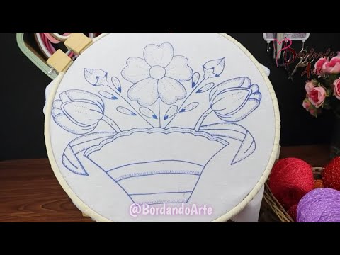 ¡FACIL BORDADO A MANO DE CANASTA DE FLORES!  #handmade #embroidery