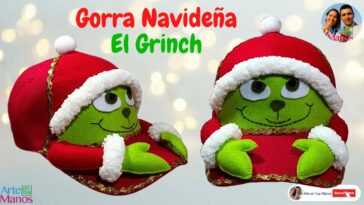 🔴Cómo Hacer GORRAS Navideñas DEL GRINCH, Fácil Paso a paso con Arte en Tus Manos