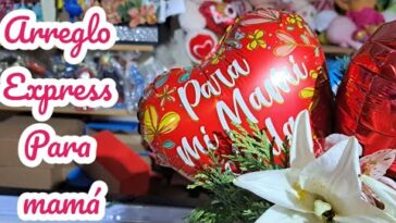 arreglo rápido con globos y flores para mamá