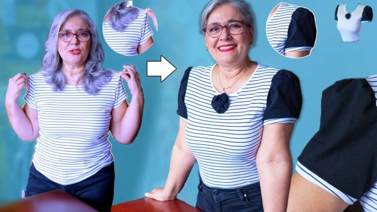 TRANSFORMACIÓN DE CAMISETA BÁSICA: MANGAS ABULLONADAS EN MINUTOS, SIN MOLDE