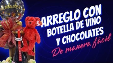 arreglo rápido con botella de vino y chocolates