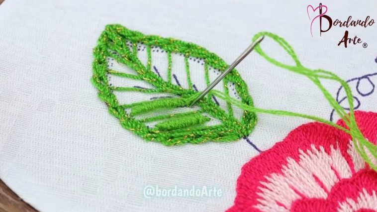 FACIL‼️ RÁPIDO 😱BORDADO DE HOJAS CON PUNTADAS HERMOSAS🍃 #handmade #embroidery #bordandoarte