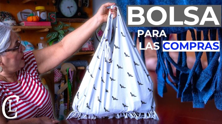 Con una CAMISETA  puedes hacer esta BOLSA PARA LAS COMPRAS REUTILIZABLE fácil y sin máquina de coser