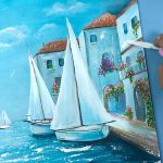 Tutorial de Pintura Acrílica: Marina de Santorini con barcos bajo el sol