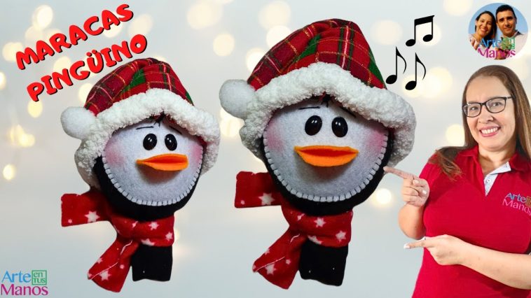 🔴Cómo Hacer MARACAS NAVIDEÑAS PINGÜINOS, Fácil Con Arte en Tus Manos