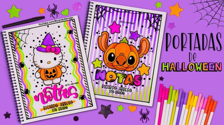 Cómo hacer PORTADAS BONITAS de HALLOWEEN de STITCH y HELLO KITTY